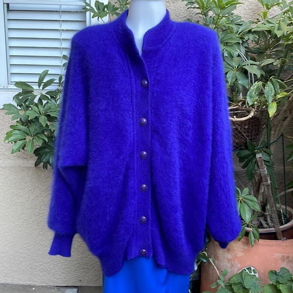 Vintage 90’s purple angora knitted cardigan with lining - Picture 2 of 8